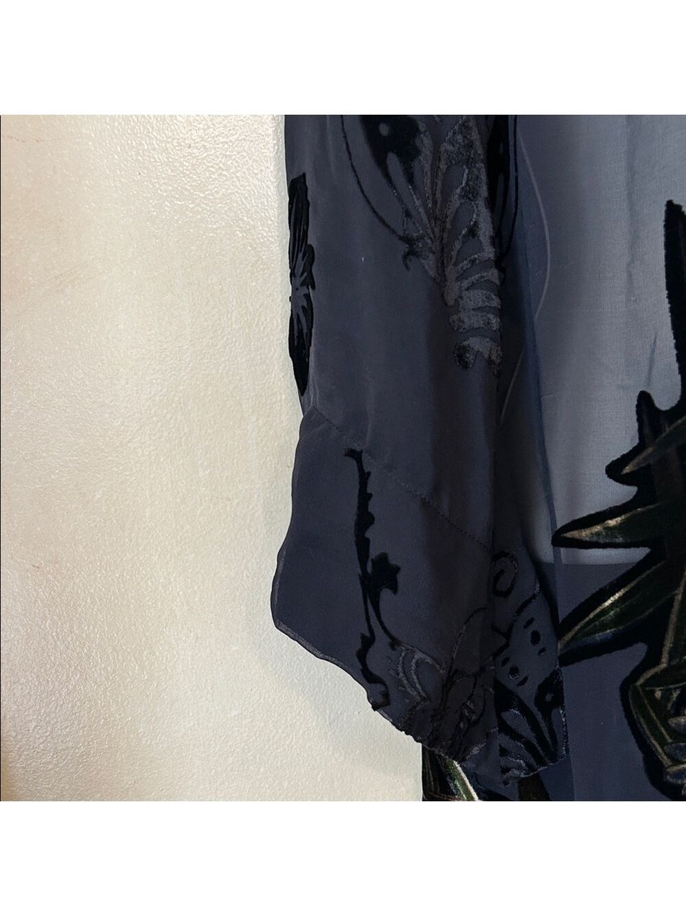 Citron Santa Monica Sheer Burnout Velvet Oversized Black Blouse size S - Picture 5 of 12